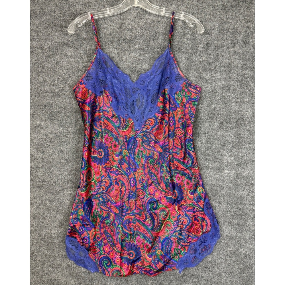 Vtg Victoria's Secret Gold Label Satin Lace Floral Nightgown Slip Large Coquette